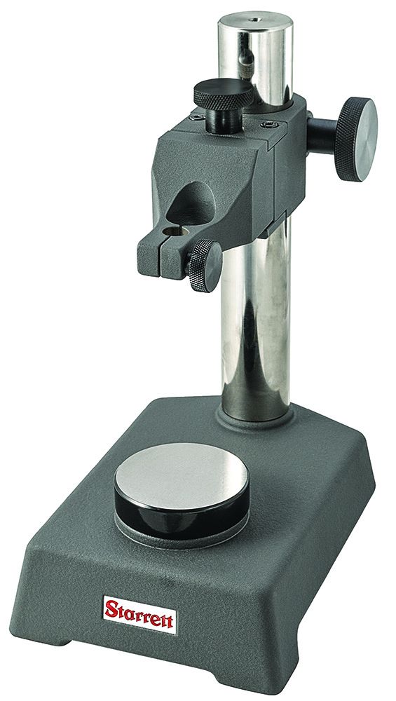 STARRETT 3671 Indicator Stand With Round Flat Anvil, 3/8" Stem Hole, 8mm Bushing (3671)