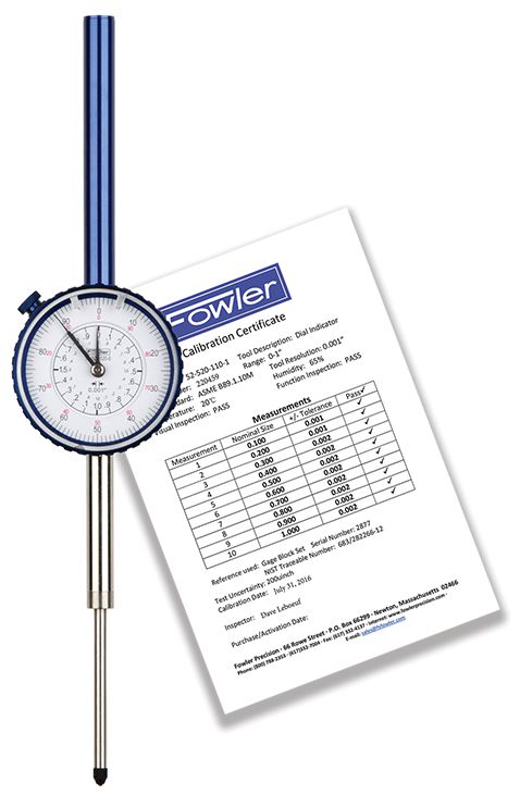 Fowler 2" Whiteface Premium Dial Indicator with Certificate of Calibration 52-520-120-0