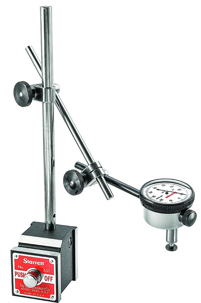 STARRETT 657-650Z Magnetic Base Indicator Holder Set - Base and Post Assembly with 650B1 Indicator, 657S Snug, and 3 Contact Points (657-650Z)