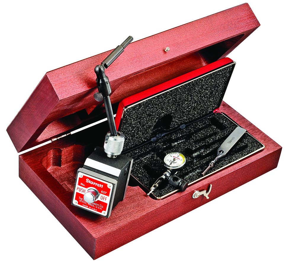 STARRETT 657BZ Magnetic Base and Post Assembly with 711FSAZ Last Word Indicator, PT07101F Body Clamp and Wood case (657BZ)